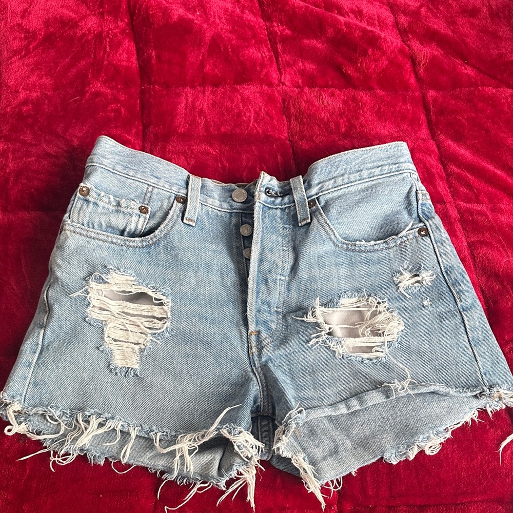Levi's Light Blue Distressed Denim Cutoff Shorts